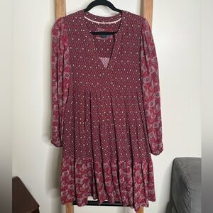 Maeve Anthropologie Tiered Midi Boho Dress Longsleeves Geometric patterns